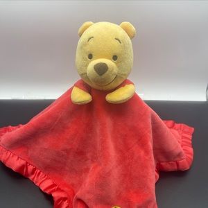Disney Baby Red Winnie The Pooh Security Blanket Honey Pot Lovey Satin Trim 15"